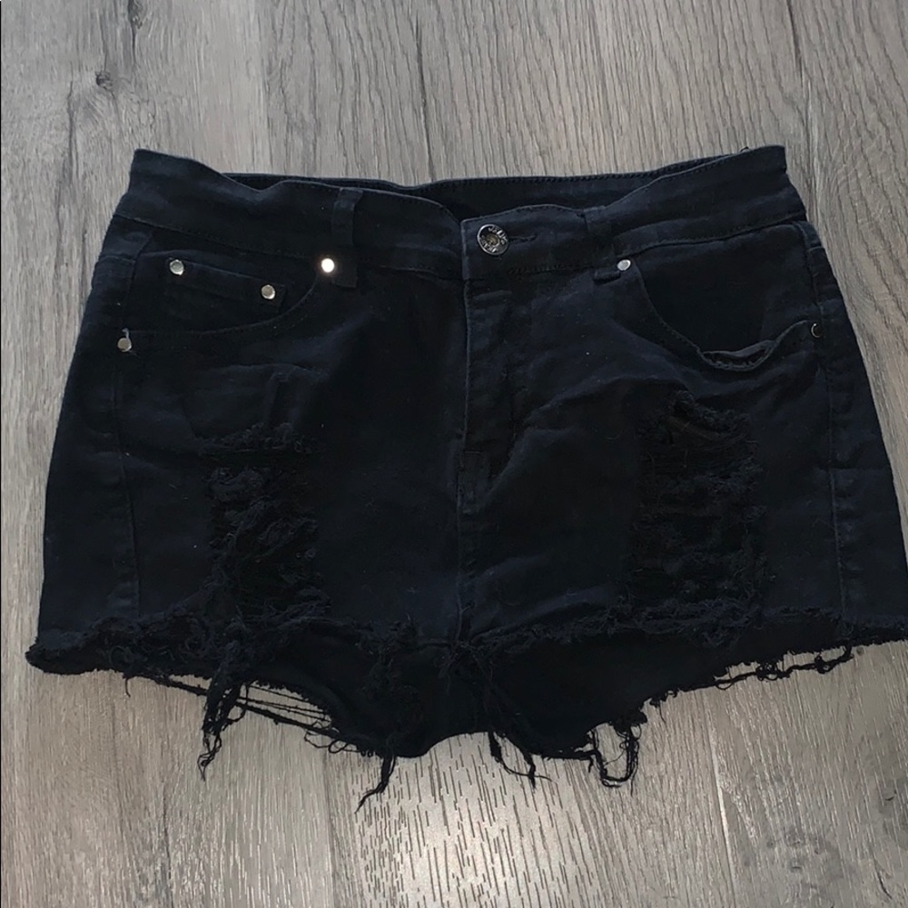 Distressed and Destroyed Black Shorts